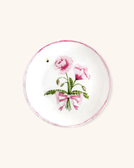 Plato Ensalada con Lisianthus Rosas y Listón Rosa. Set de 4