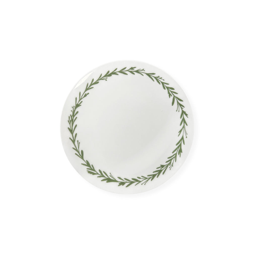Plato para pan o postre de porcelana blanca con guirnalda verde, marca Zash. Ideal para Navidad