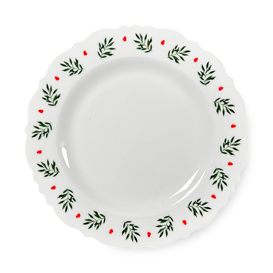Plato trinche de porcelana blanca con ondas y cerezas Navideñas, marca Zash