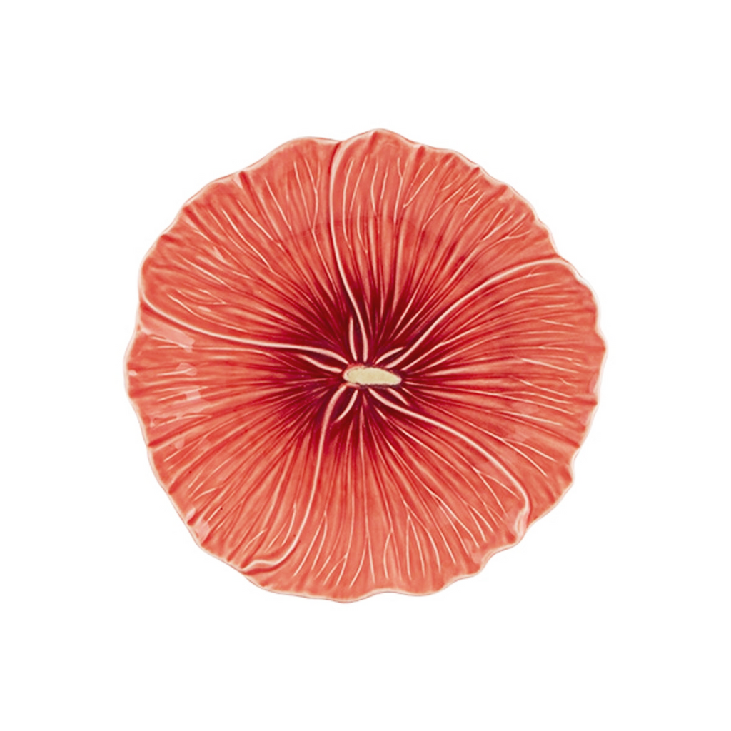 Plato de ensalada en forma de flor Hibiscus color naranja coral, de cerámica marca Bordallo Pinheiro