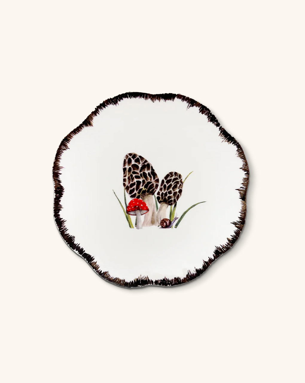 Plato para Ensalada con Hongos Morillas y Borde de Ondas en Café