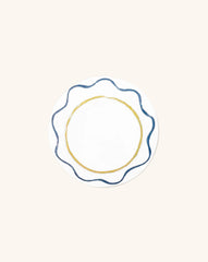 Plato para Pan con Ondas en Azul y Anillo Amarillo. Set de 4