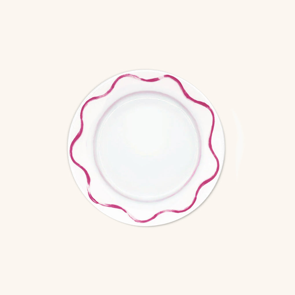Plato para Pan con Ondas en Rosa Fuerte y Anillo Rosa Claro