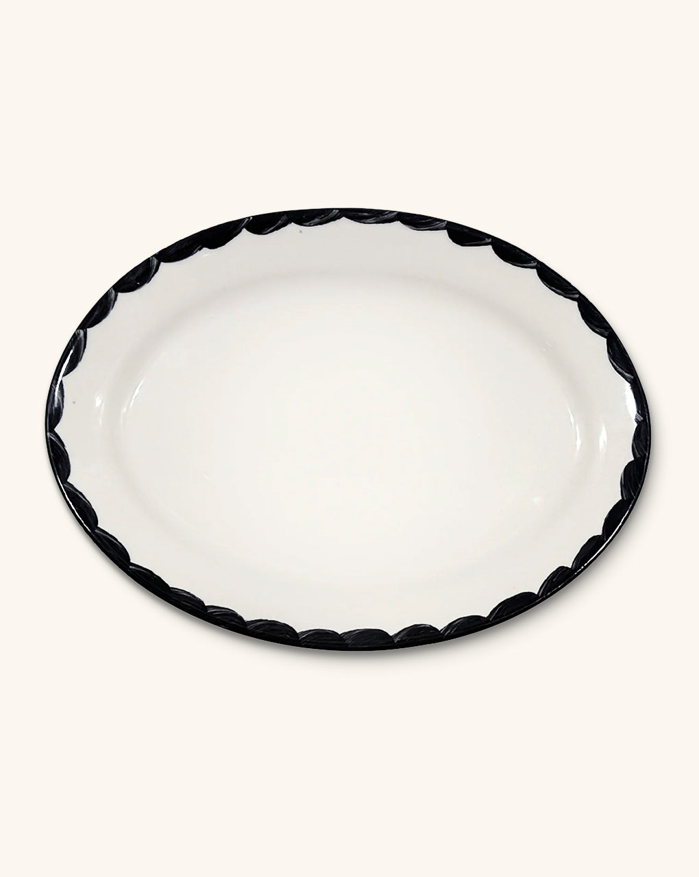 Platón Ovalado 31cm Puebla en Blanco y Negro 