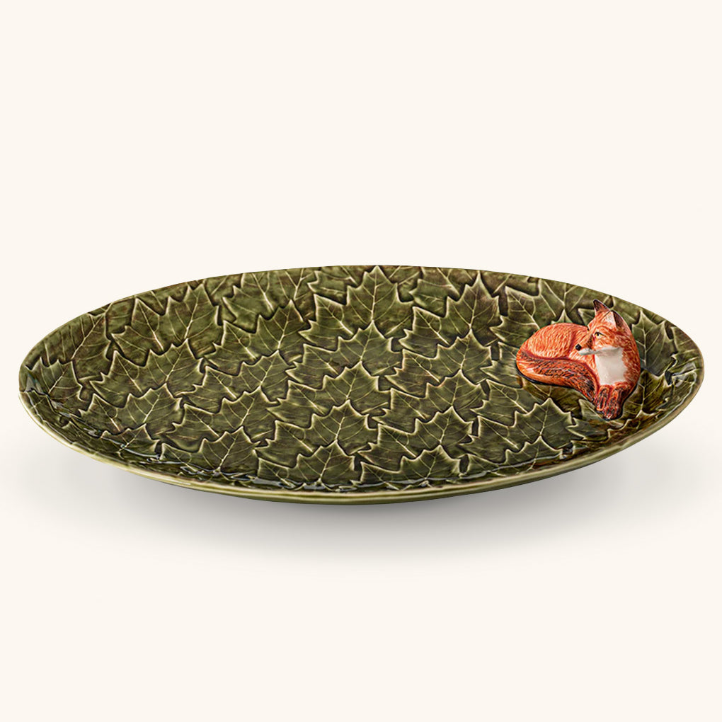 Platón Ovalado Hojas Verdes y Zorro 40 cm