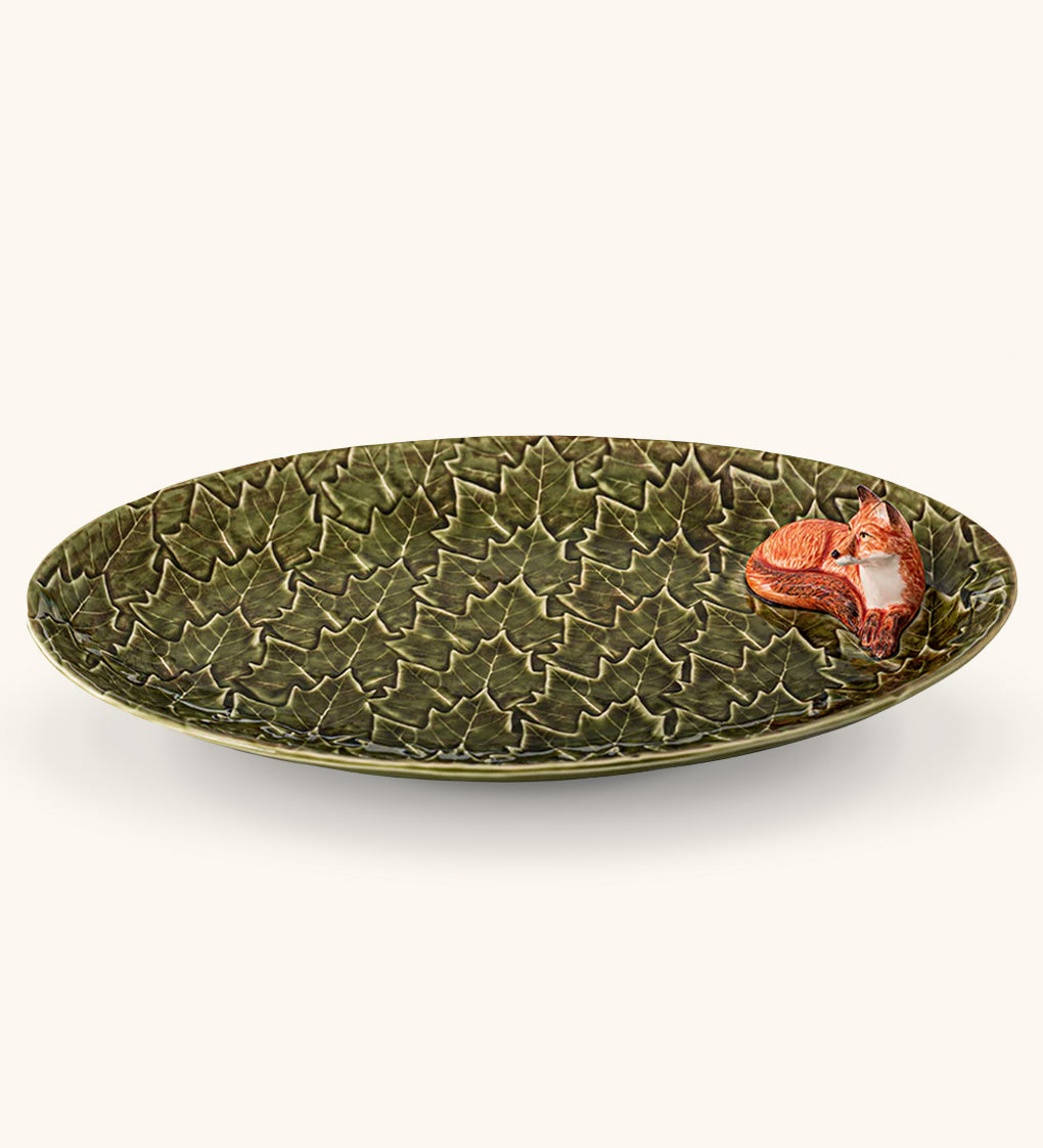 Platón Ovalado Hojas Verdes y Zorro 40 cm