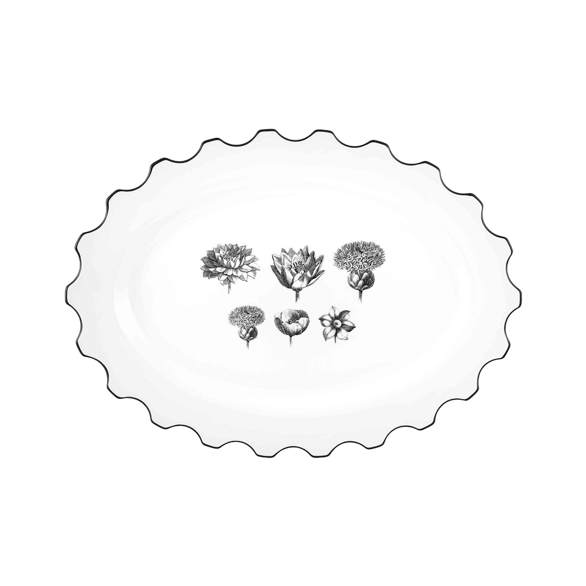 Platón de servir grande de porcelana con ondas blanca con negro de Christian Lacroix para Vista Alegre, línea Herbariae