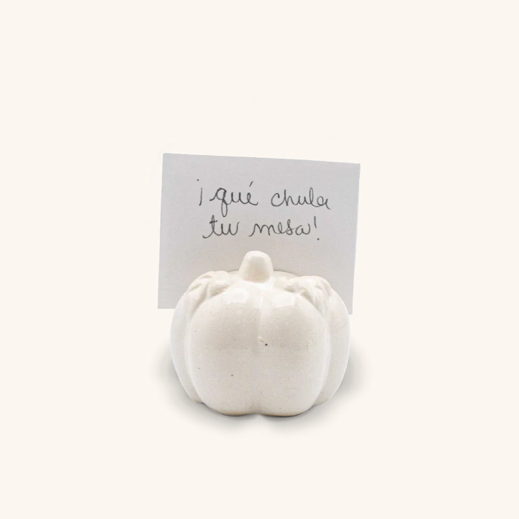 Porta Tarjetas para personalizar lugares en forma de Calabaza en Cerámica Blanca