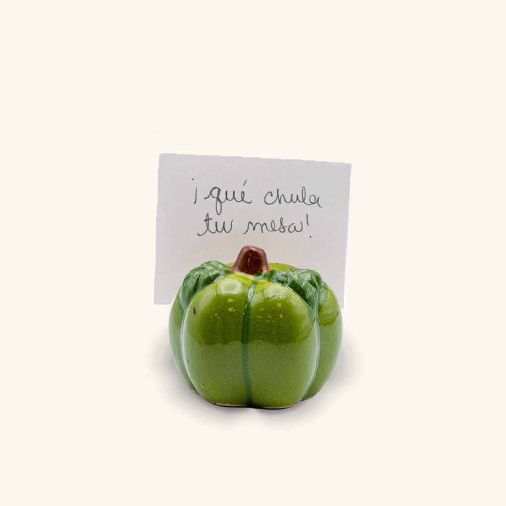 Porta Tarjetas para personalizar lugares en forma de Calabaza en Cerámica Verde