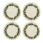 Coasters para vasos de lino arena con guirnalda verde bordada, marca Zash