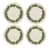Coasters para vasos de lino arena con guirnalda verde bordada, marca Zash