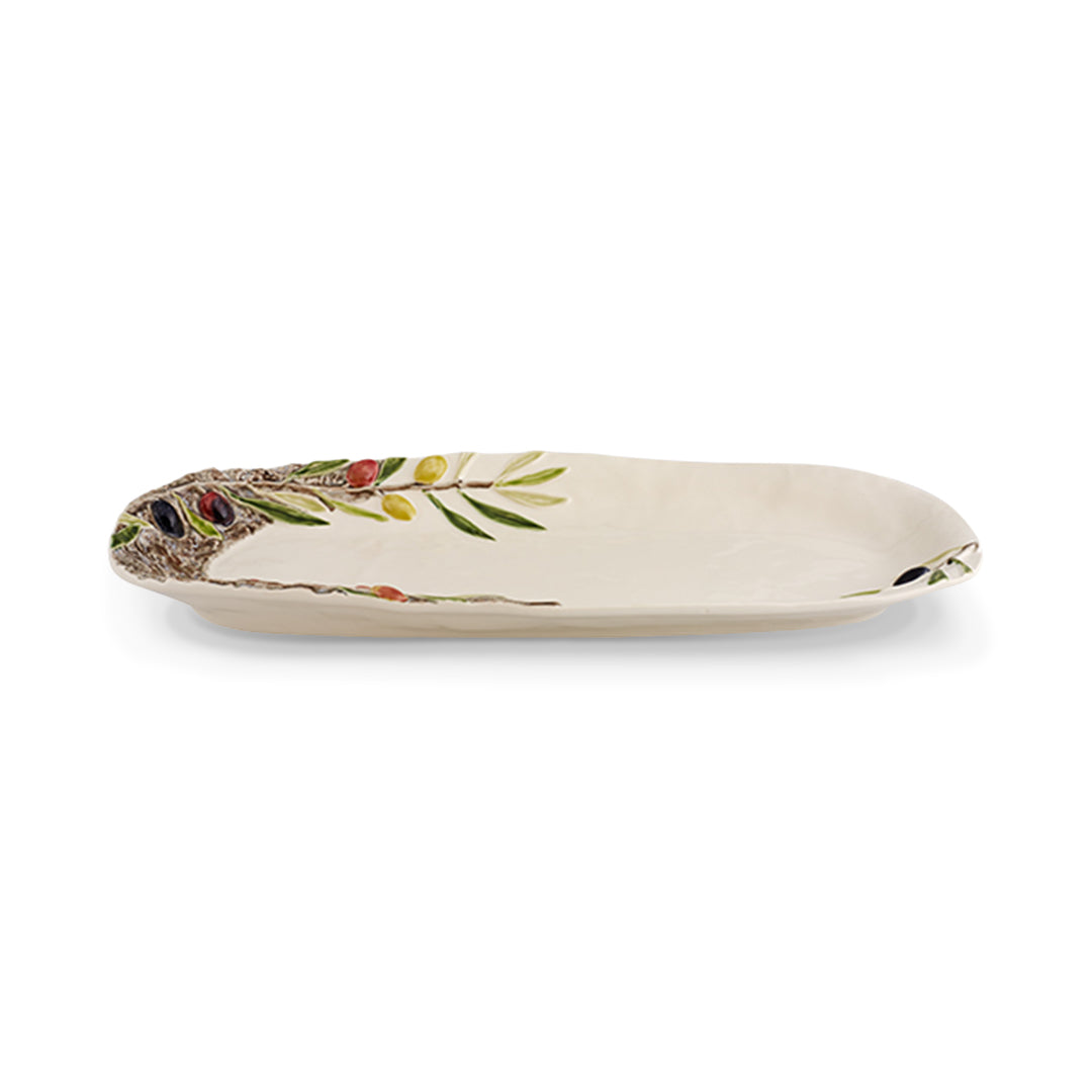 Plato fuente Olival de cerámica beige con decoración de olvios, marca Bordallo Pinheiro