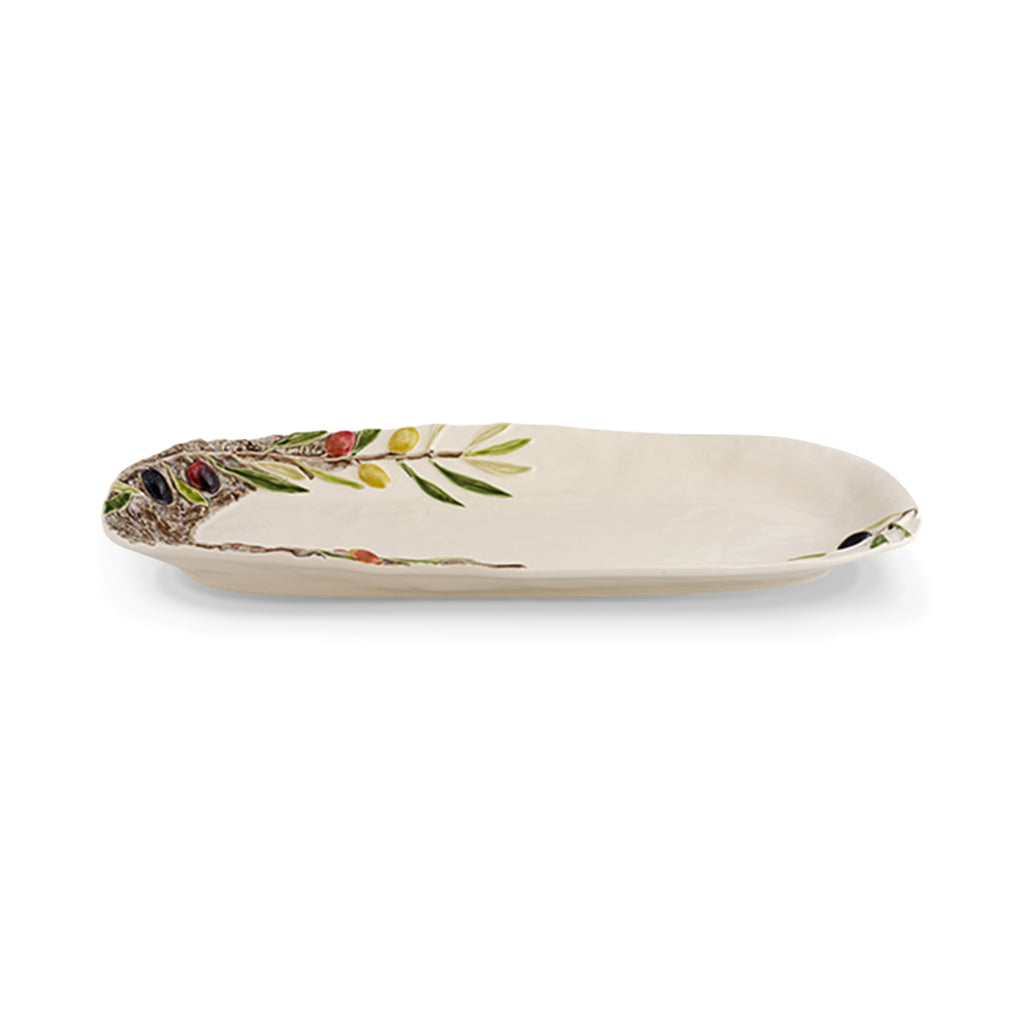 Plato fuente Olival de cerámica beige con decoración de olvios, marca Bordallo Pinheiro