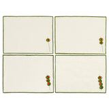 Set de 4 servilletas cocteleras en lino arena con aceitunas bordadas, marca Zash