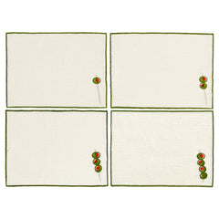 Cocteleras Olivos con Bordado de Aceitunas en Lino Arena. Set de 4
