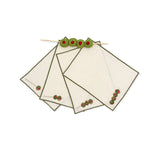 THE OLIVE ZASHPACK:  4 Cocteleras Olivos con Bordado de Aceitunas en Lino Arena y 1 Palillo con Aceitunas en Crochet.