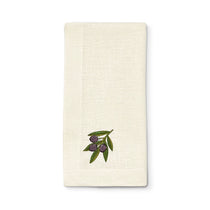 Servilleta de lino color arena con bordado de  olivos, marca Zash
