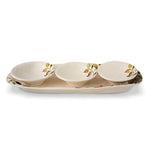 Charola Olival con 3 mini bowls para botana de cerámica beige con aceitunas, marca Bordallo Pinheiro