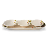 Charola Olival con 3 mini bowls para botana de cerámica beige con aceitunas, marca Bordallo Pinheiro