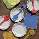 Cocteleras con Frases de Modales en Lino con Bordado de Colores . Set de 4. Vol 2
