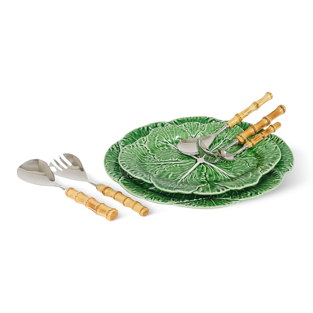REPOLLO SERVING SET  ZASHPACK: Set de Cubiertos para Servir de Bambú, Platón Ovalado de Repollo de 43cm, Platón Ovalado de Repollo 37.5cm