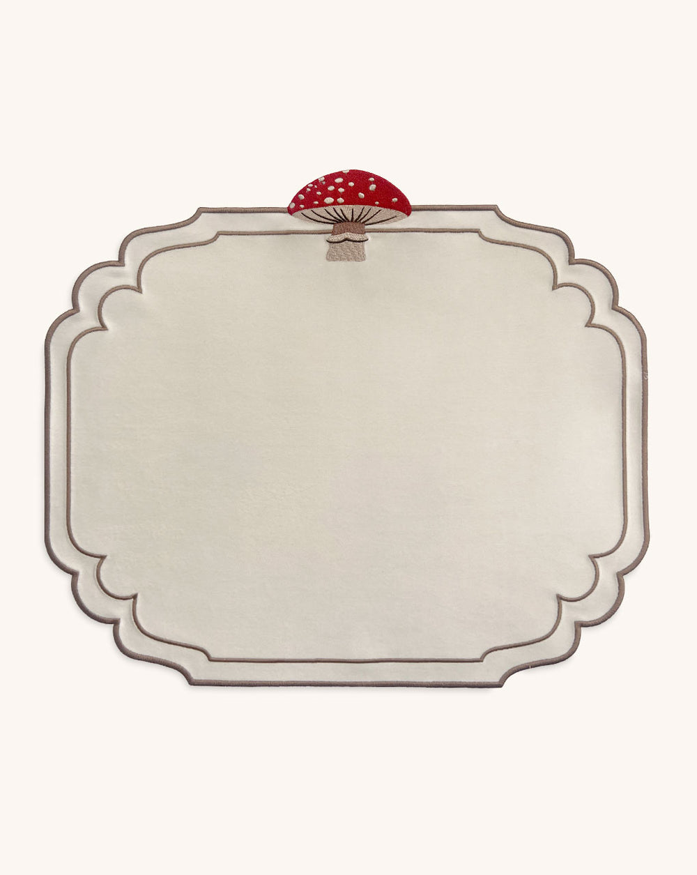 Individuales con Bordado de Hongo en Terciopelo Ivory. Set de 4