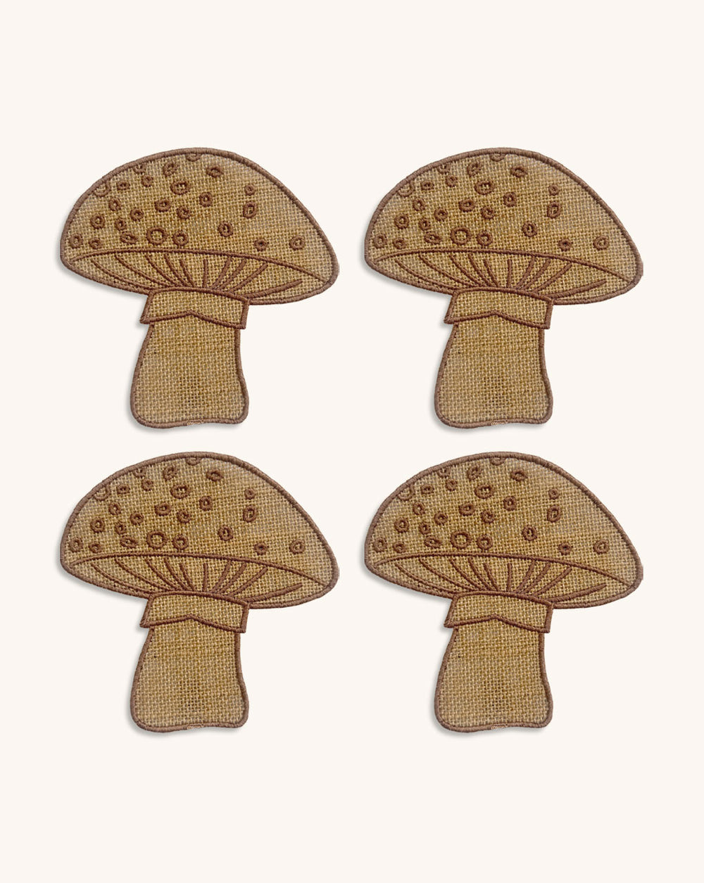 Cocteleras en Forma de Hongo de Yute con Orilla Bordada. Set de 4