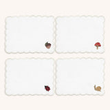 Cocteleras Fall en Lino Blanco con Bordado de Catarina, Bellota, Caracol y Hongo. Set de 4