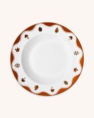 Plato Sopero con Orilla de Hongos y Hojas. Set de 4