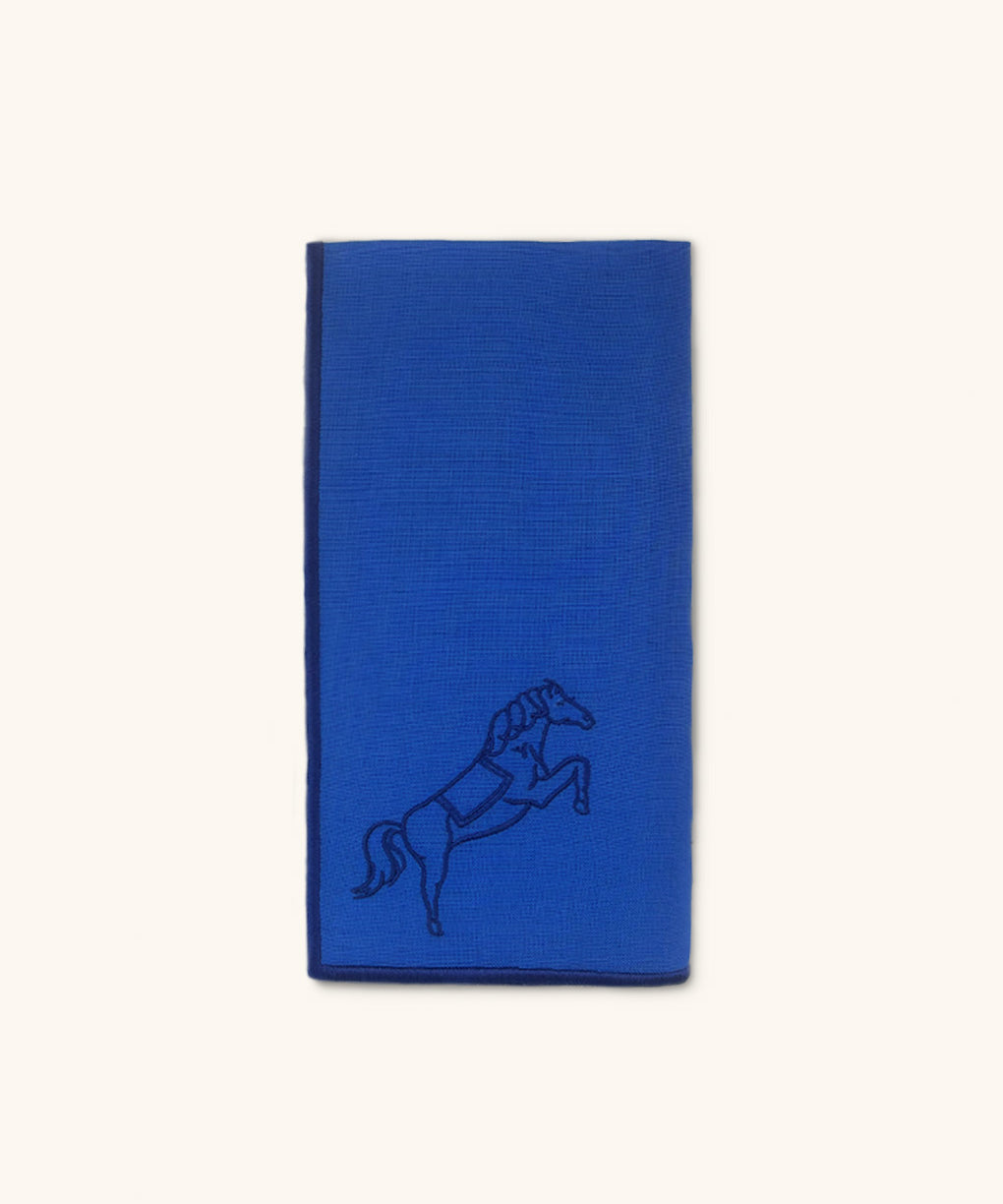 SERVILLETAS DE LINO AZUL CON BORDADO DE CABALLO