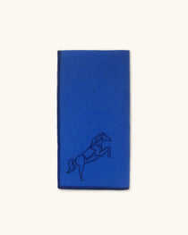 SERVILLETAS DE LINO AZUL CON BORDADO DE CABALLO
