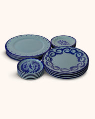 Set de Vajilla con 4 Bajoplatos, 4 Platos Trinche, 4 Platos Ensalada y 4 Platos Pan Puebla Azul