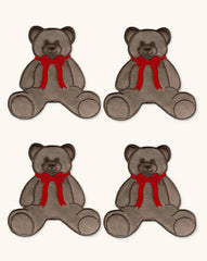 Cocteleras Teddy Bear en Terciopelo Café con bordado de Oso. Set de 4