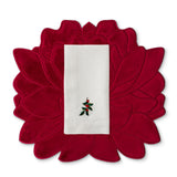 Set de mantelería blossom con individual en terciopelo rojo y servilleta de lino con boradado de cerecitas