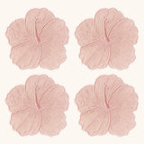 Cocteleras Flor Hibiscus en Loneta de Algodón Rosa pastel. Set de 4