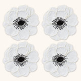 Cocteleras Flor Anemona en Lino Blanco. Set de 4