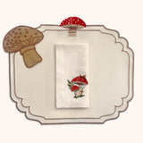 Set de Mantelería con 4 Individuales Hongo de Terciopelo Ivory, 4 Servilletas de Hongo y 4 Cocteleras Hongo de Yute