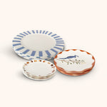 Set de Vajilla con 4 Platos Trinche Candy Cane Azul, 4 Platos Ensalada Pájaro Azul y 4 Platos Pan con Orilla de Hongos y Hojas