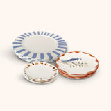 Set de Vajilla con 4 Platos Trinche Candy Cane Azul, 4 Platos Ensalada Pájaro Azul y 4 Platos Pan con Orilla de Hongos y Hojas