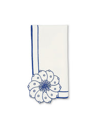 Servilletas Identidad en Lino Blanco con Bordado de Biznaga en Azul. Set de 4