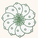 Individuales Identidad en Lino Blanco con Bordado de Biznaga en Verde. Set de 4