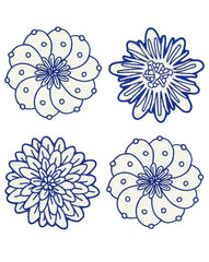 Coasters Identidad en Lino Blanco con Bordado de Biznaga, Paciflora y Dalia Azules. Set de 4