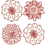 Set de 4 Coasters Identidad en Lino Blanco con Bordado de Biznaga, Paciflora y Dalia Rojas, diseñadas por Sofía Aspe Interiorismo para Zash