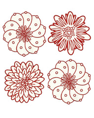 Coasters Identidad en Lino Blanco con Bordado de Biznaga, Paciflora y Dalia Rojas. Set de 4