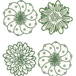 Set de 4 Coasters Identidad en Lino Blanco con Bordado de Biznaga, Paciflora y Dalia Verdes, diseñado por Sofía Aspe Interiorismo para Zash