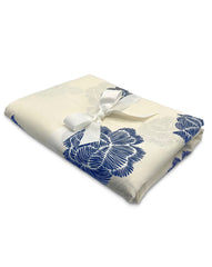 Mantel de Mesa Rectangular en Lino Blanco con Flores Azules 5 x 2.7m