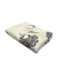 Mantel de Mesa Rectangular en Lino Blanco con Flores Negras 3.7 x 2.7m