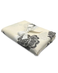 Mantel de Mesa Rectangular en Lino Blanco con Flores Negras 5 x 2.7m