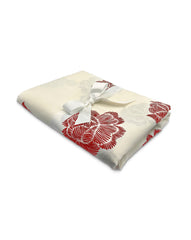 Mantel de Mesa Rectangular en Lino Blanco con Flores Rojas 3.7 x 2.7m
