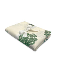 Mantel de Mesa Rectangular en Lino Blanco con Flores Verdes 3.7 x 2.7m